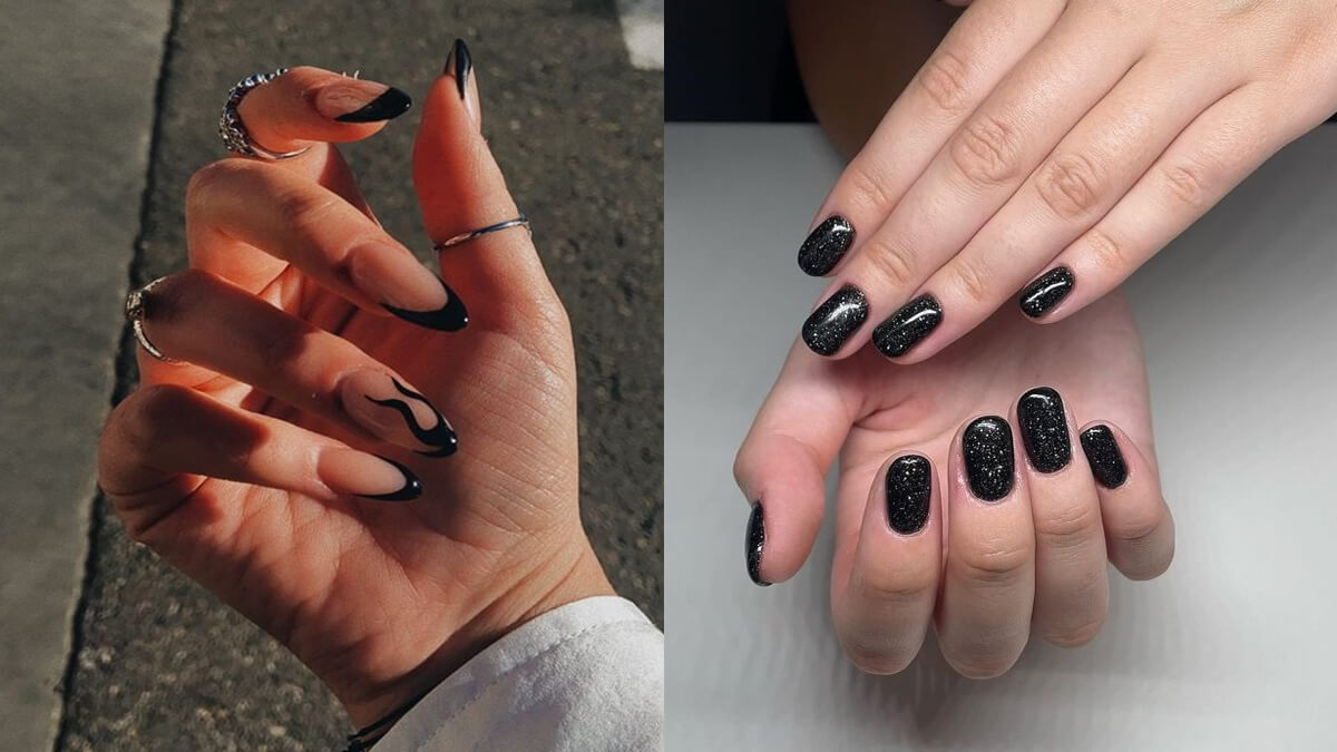 23+ Black Nails with Glitter Nail Art Ideas To Copy In 2024