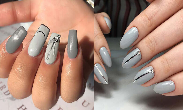 2. Sparkly Grey Nail Design - wide 5